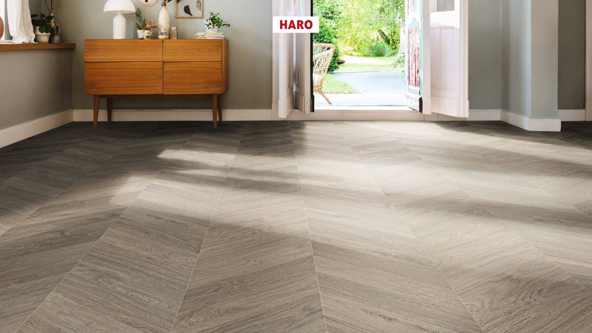 HARO Laminatboden TRITTY 200 Aqua Chevron 4VM Eiche grau* authentic Lock Connect plus