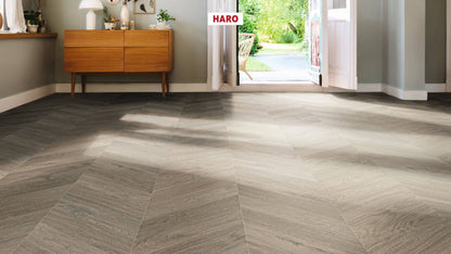 HARO Laminatboden TRITTY 200 Aqua Chevron 4VM Eiche grau* authentic Lock Connect plus