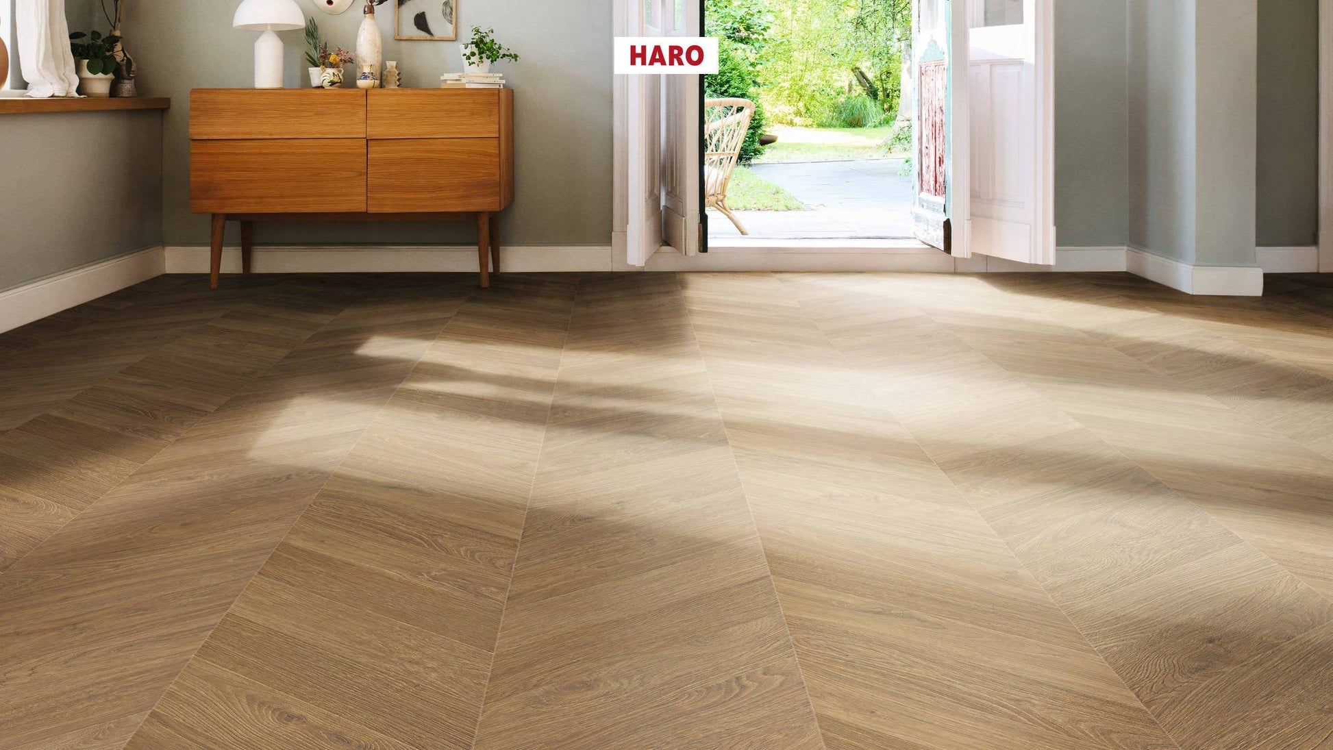 HARO Laminatboden TRITTY 200 Aqua Chevron 4VM Eiche Natur* authentic Lock Connect plus