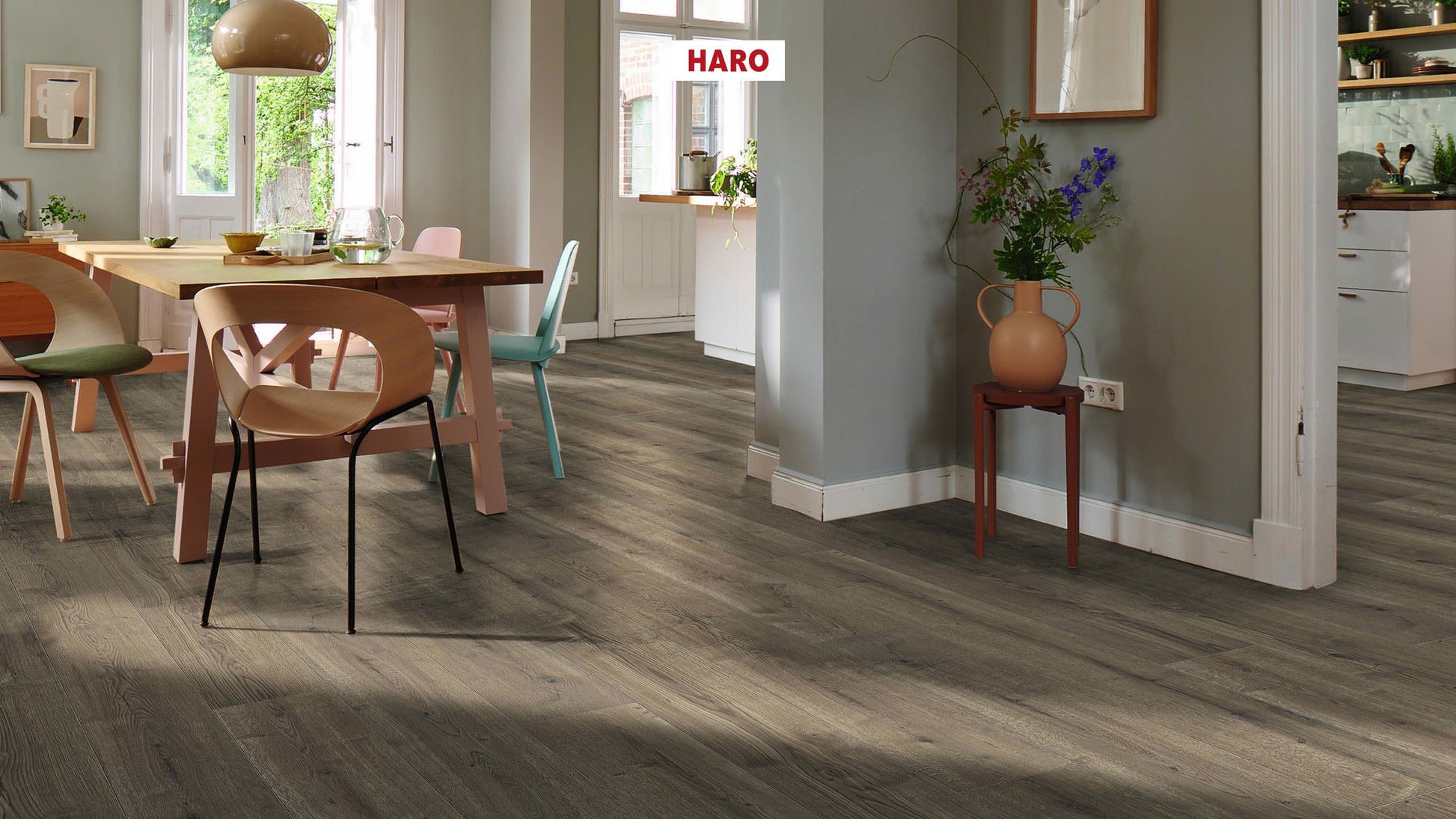 HARO Laminatboden TRITTY 90 Landhausdiele 4V Eiche Bari grau* authentic Silent Pro Top Connect