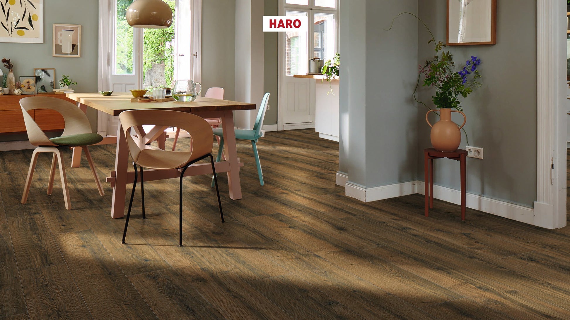 HARO Laminatboden TRITTY 90 Landhausdiele 4V Eiche Bari natur* authentic Silent CT Top Connect