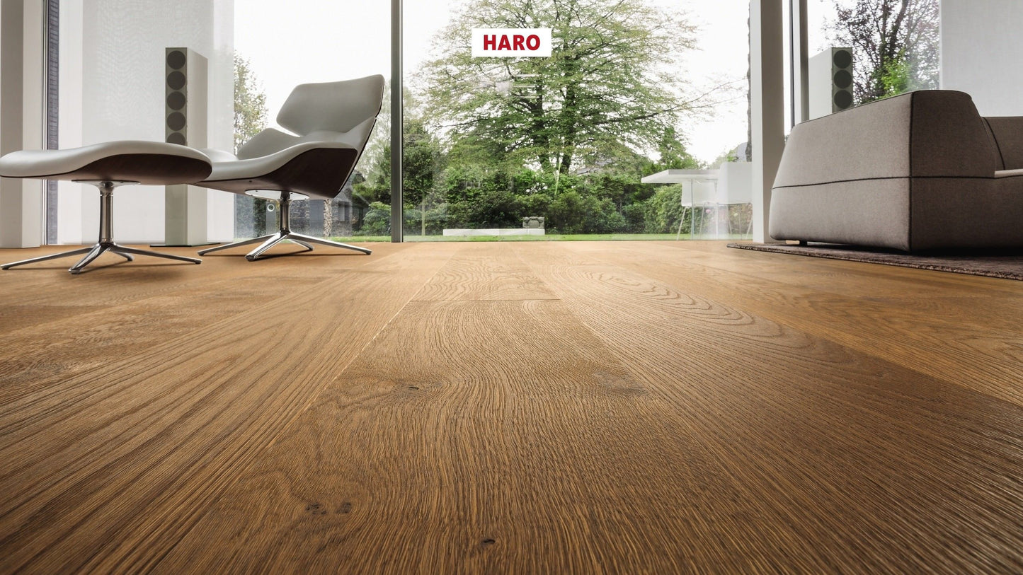 HARO PARKETT 4000 Landhausdiele Plaza 240 4V Bernsteineiche Universal alpin strukturiert naturaLin plus Top Connect