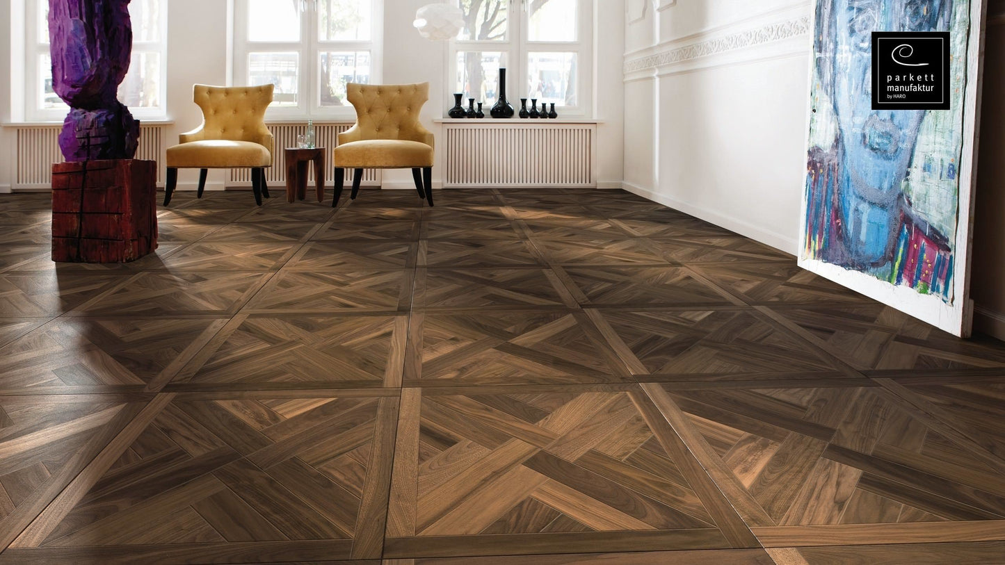 parkettmanufaktur by HARO 18 mm Tafel St. Andrew 4V Amerikanischer Nussbaum oleovera Nut & Feder