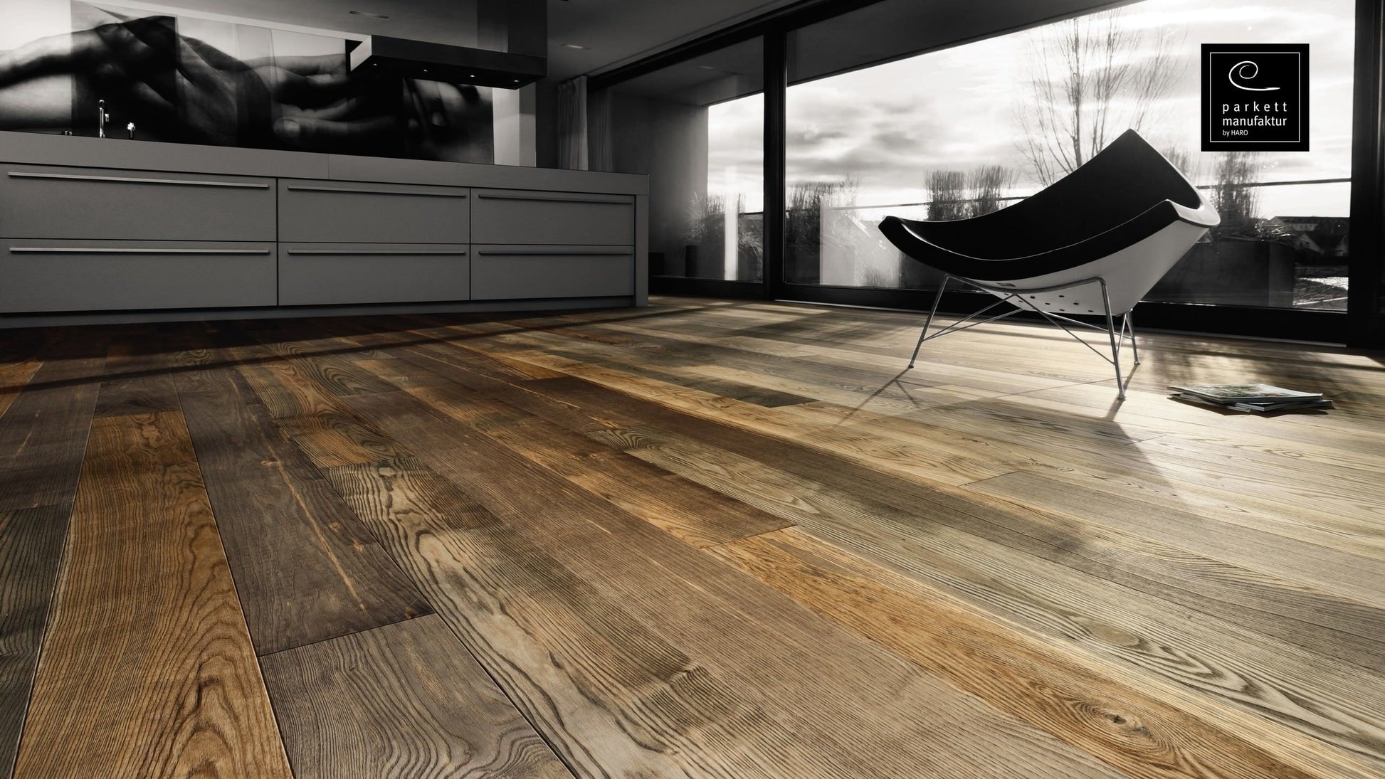 parkettmanufaktur by HARO 4000 Landhausdiele 4V Esche Barrique Selectiv strukturiert oleovera Top Connect