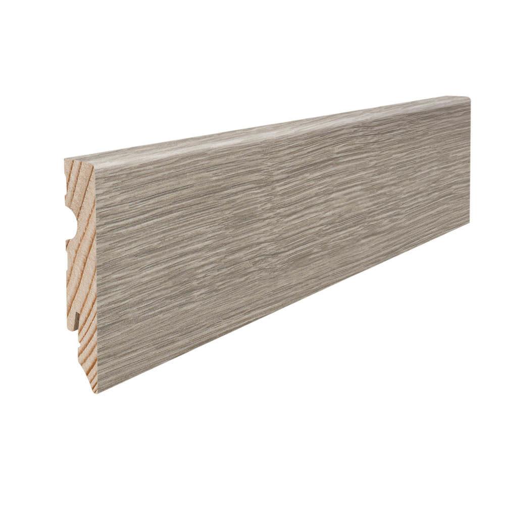 Stecksockelleiste Massivholzkern 15x80mm Kubus 2,2m foliert wasserresistent Eiche Flavia grau*
