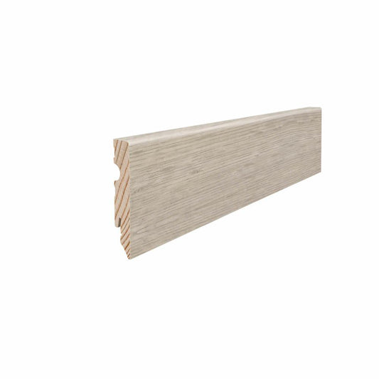 Stecksockelleiste Massivholzkern 15x80mm Kubus 2,2m MDF-foliert wasserresistent Eiche Sicilia weiß / Bergamo silbergrau*