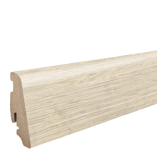 Stecksockelleiste Massivholzkern 19x58mm 2,2m foliert wasserresistent Eiche Sheffield cremeweiß*